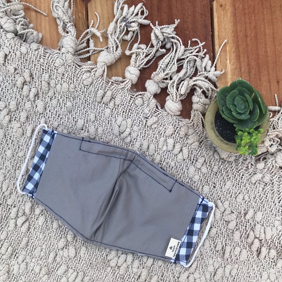 100% Homemade Face Mask| Blue and White Checkered - Picture 2 of 3